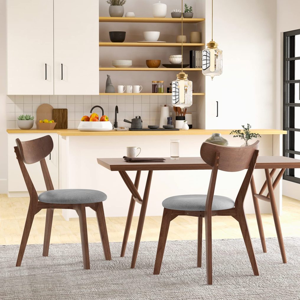 Mid Century Modern Kitchen & Dining Chairs with Curved Back and Cushioned Seat