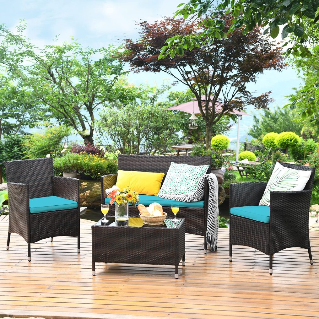4/8 Pieces Rattan Patio Furniture Set Outdoor Wicker Rattan Chairs