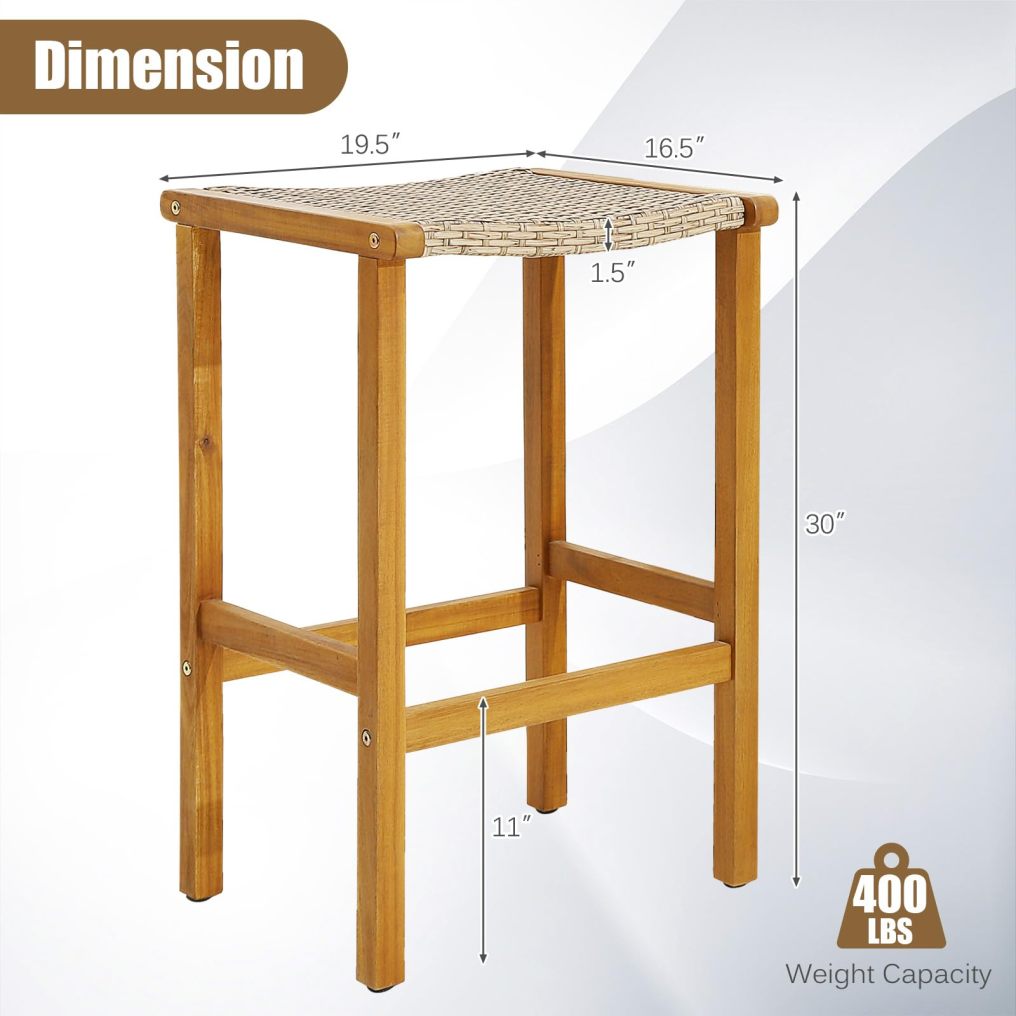 30 inch Height Backless Bar Chairs with Acacia Wood Frame