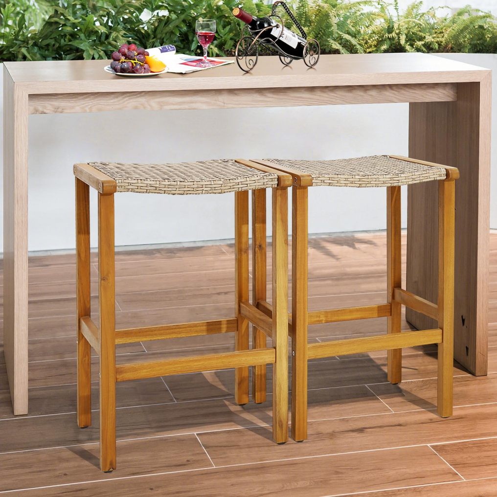 30 inch Height Backless Bar Chairs with Acacia Wood Frame