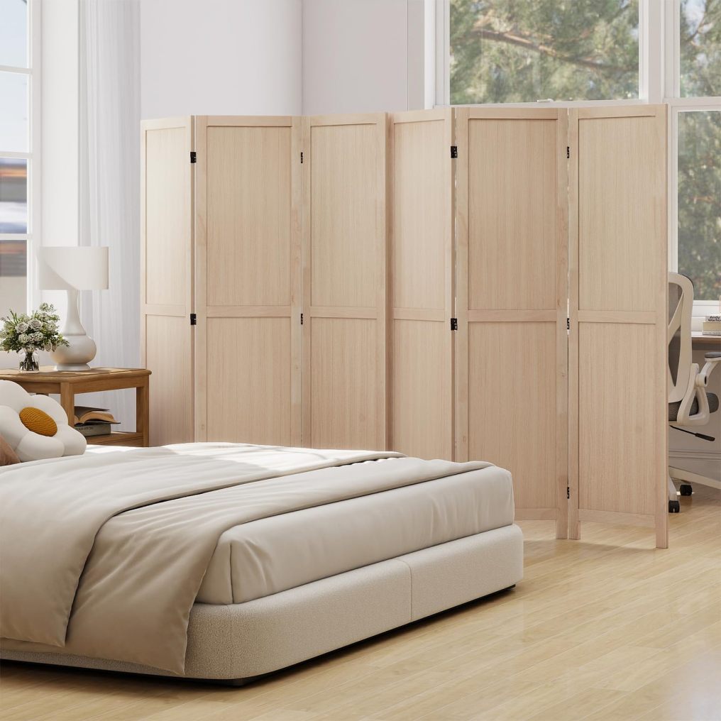 3 Panel Folding Room Divider 67" Rubber Wood Privacy Screen