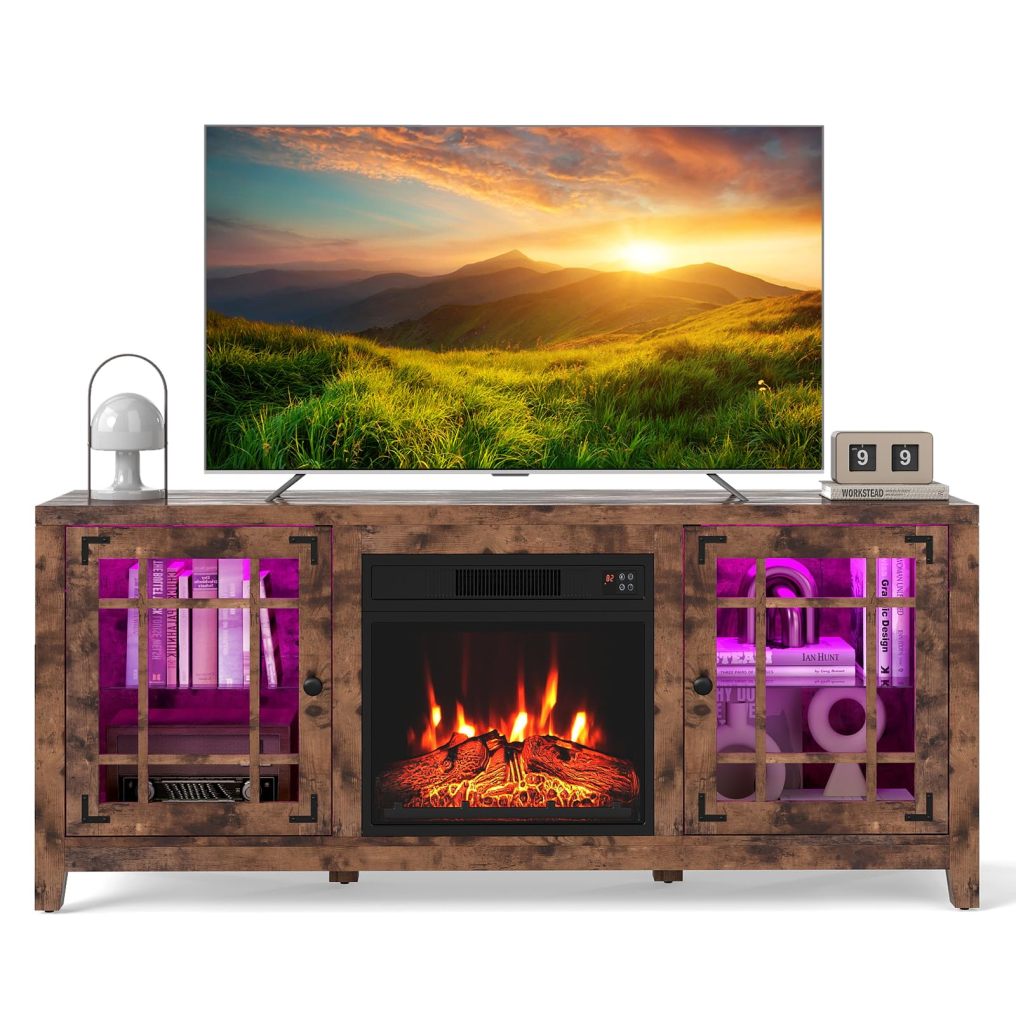 Electric Fireplace TV Stand for TVs up to 65-inch with LED Lights
