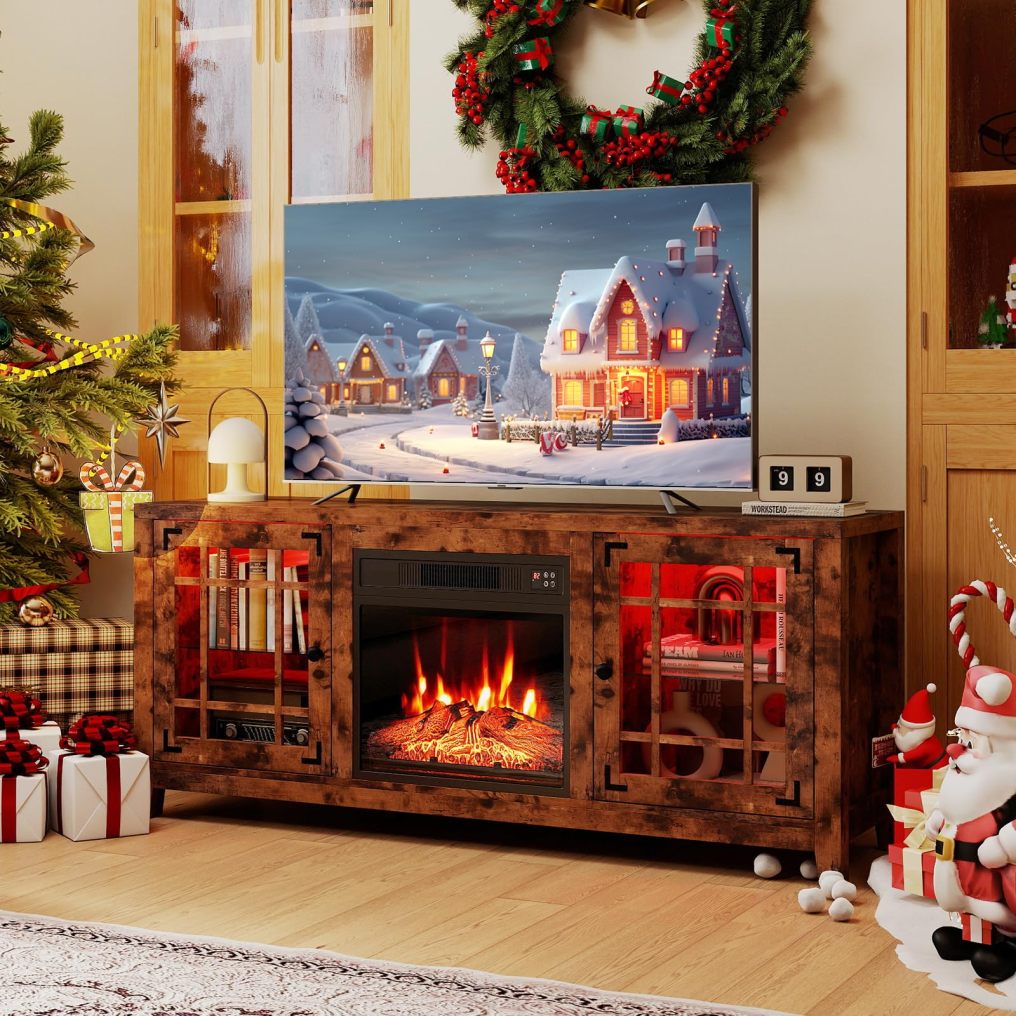 Electric Fireplace TV Stand for TVs up to 65-inch with LED Lights
