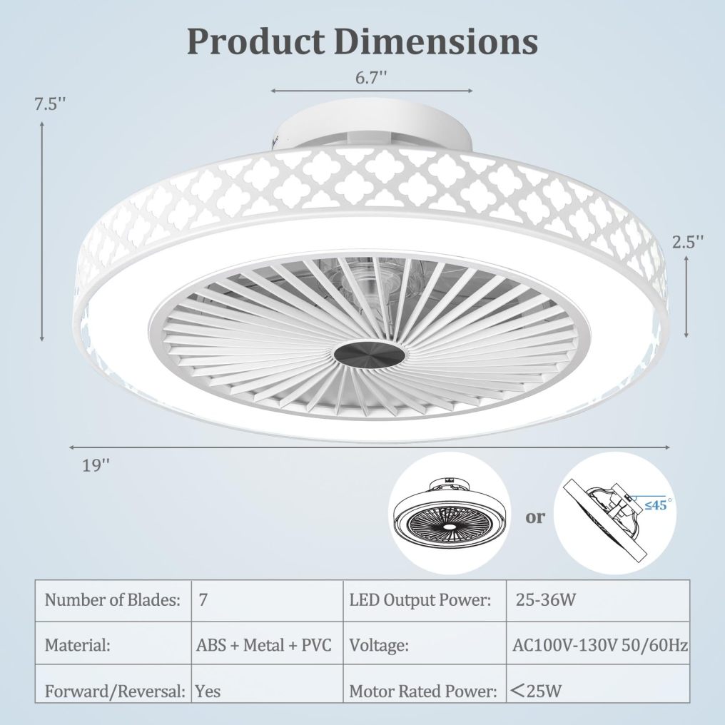 ARLIME 19" Ceiling Fan with Light