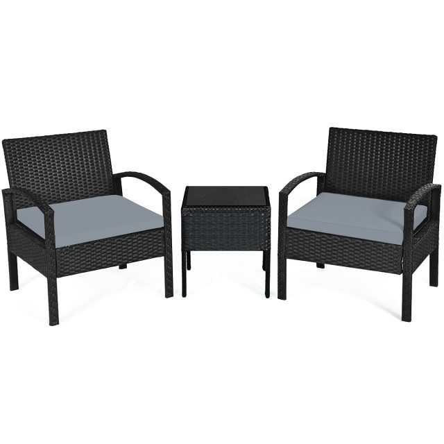 3 Pieces Patio Furniture Set Outdoor Rattan Conversation Set with 2 Chairs & Coffee Table