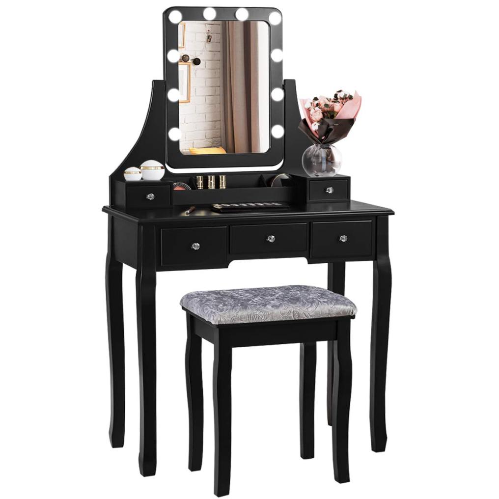 Vanity Table Set with LED Lights 360° Swivel Mirror