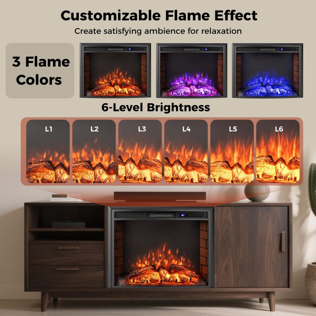 26 inch Electric Fireplace Insert with Curved Screen