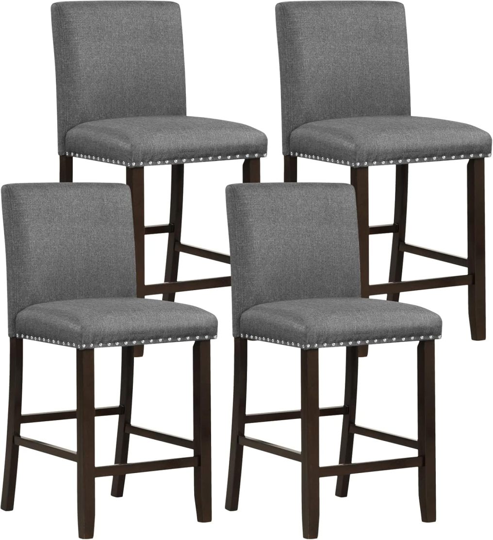 Bar Stools 25.5” PVC Leather Armless Counter Height Chair with Back