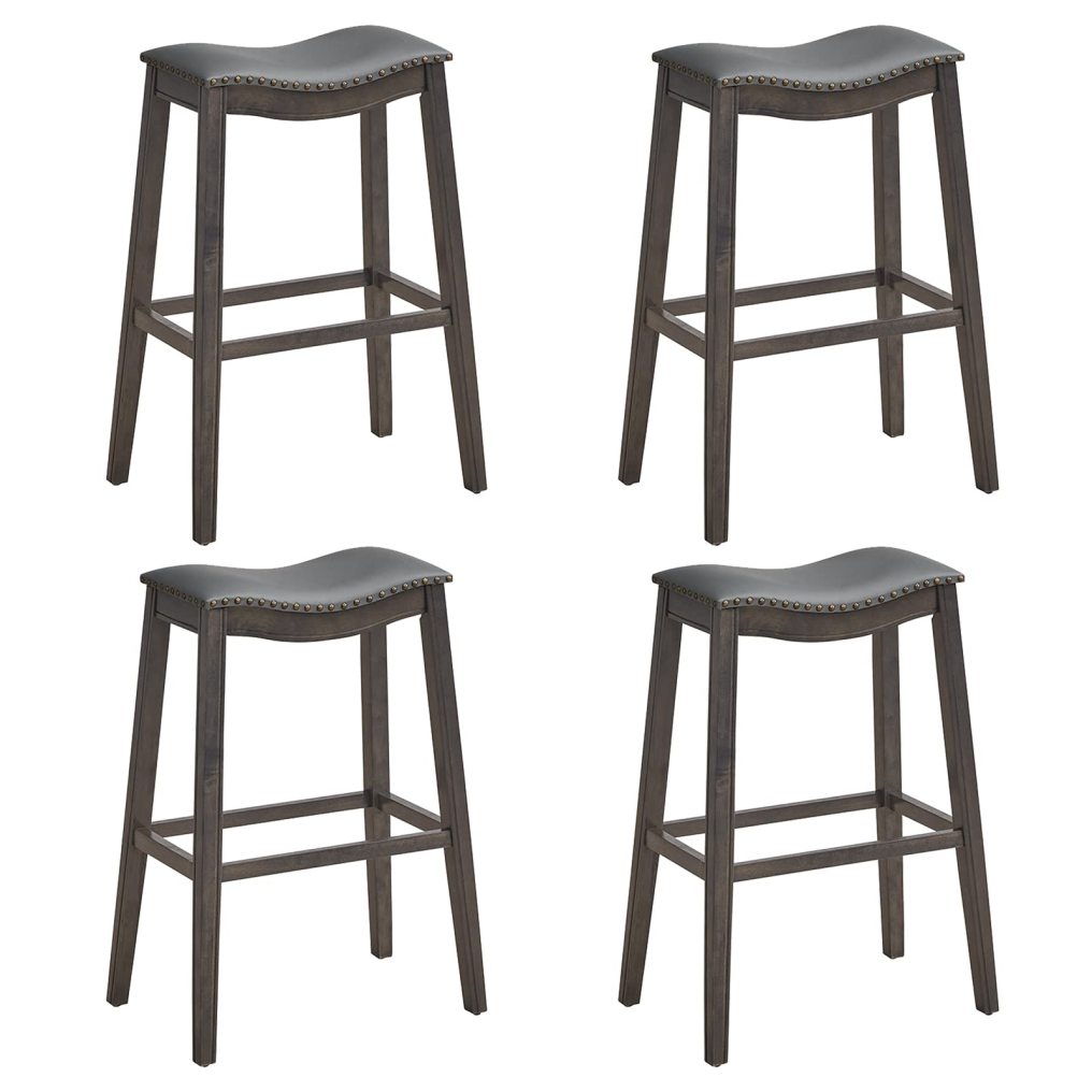 Counter Height Bar Stools 29-Inch Height Backless Saddle Stool with Rubber Wood Legs