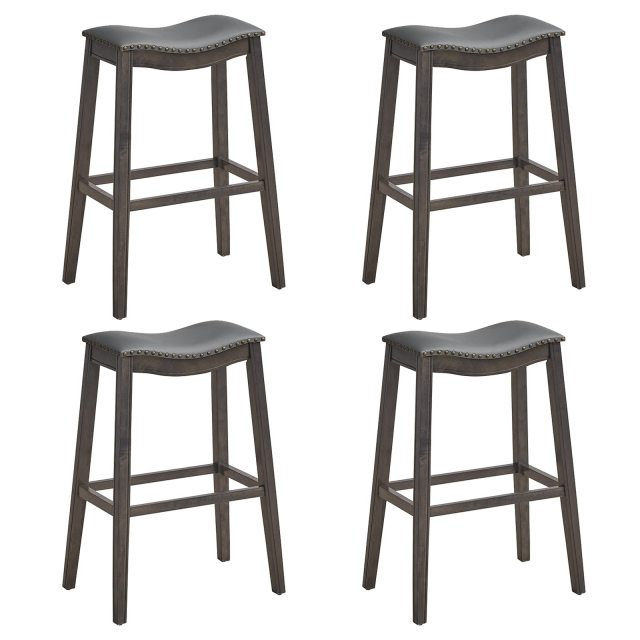 Counter Height Bar Stools 29-Inch Height Backless Saddle Stool with Rubber Wood Legs