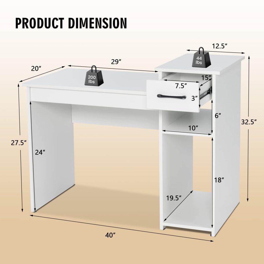 Computer Desk 40 inch Laptop PC Gaming Table with Drawer Monitor Stand & Storage Shelf