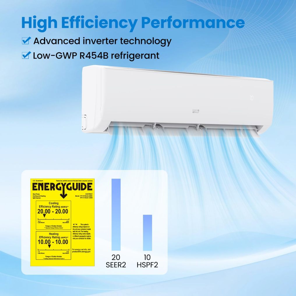 EcoGuard Series 9000 BTU 20 SEER2 208-230V Mini Split Air Conditioner and Heater