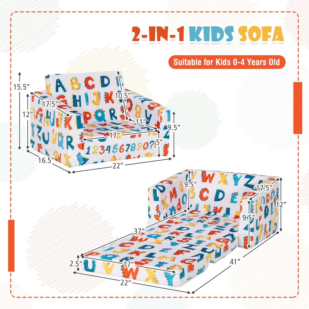 2-in-1 Convertible Sofa to Lounger for Children with Side Storage Pocket