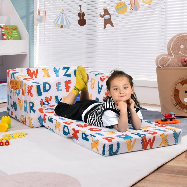 2-in-1 Convertible Sofa to Lounger for Children with Side Storage Pocket