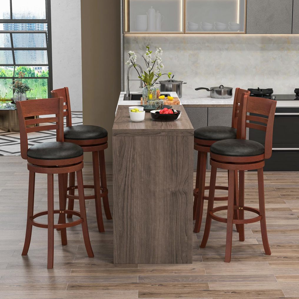360-Degree Swivel Bar Chairs with PU Upholstered Seats