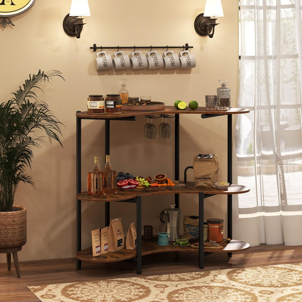 Bar Unit for Liquor 3 Tier Corner Bar Table with Wine Glasses Holder