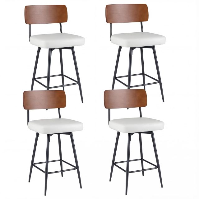 27" Padded Counter Barstools Set of 2/4 Wooden Backrest & Metal Legs Upholstered