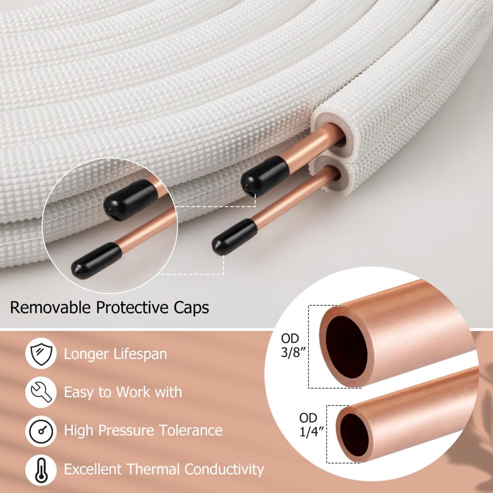 Copper Pipes Tubing with 3-Layer Insulation for Mini Split Air Conditioner (25Ft 1/4" and 3/8")