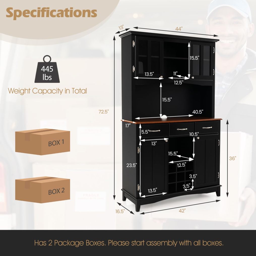 Kitchen Hutch Storage Cabinet Freestanding Pantry Buffet Sideboard