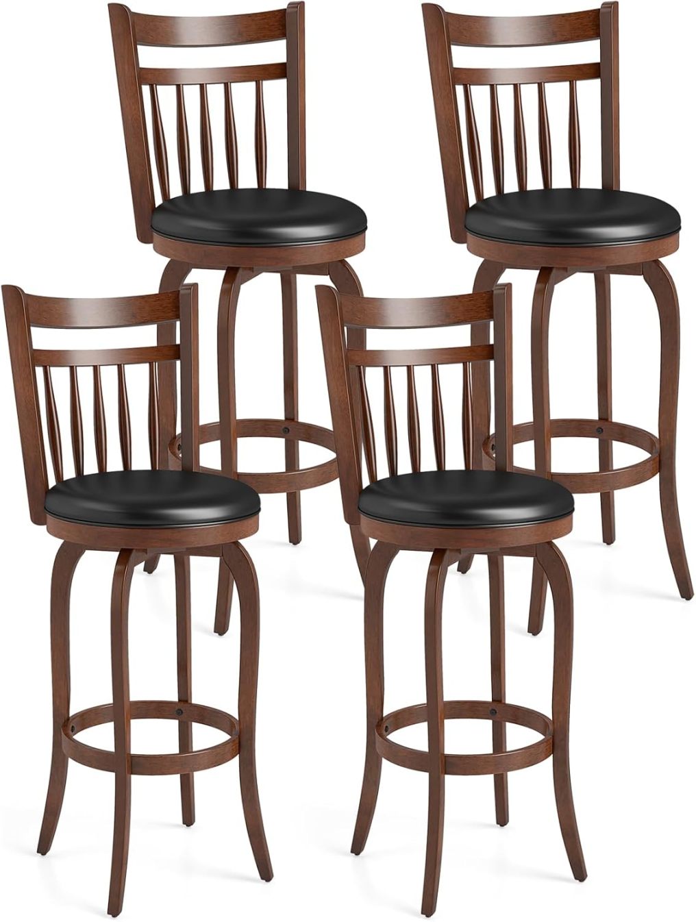 24 Inch / 30 Inch Bar Stools set | Faux Leather Upholstered Barstools with Backs (2/4)