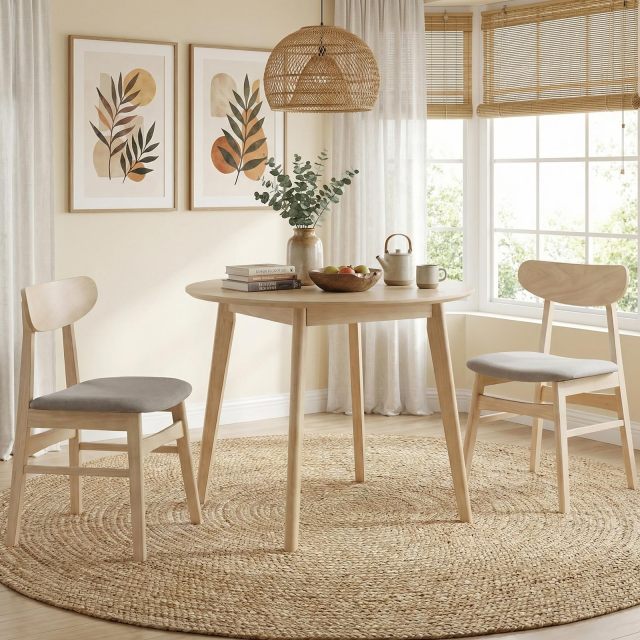 Mid-Century Modern Fabric Upholstered Wooden Armless Dining Chair with Curved Backrest (2/4)