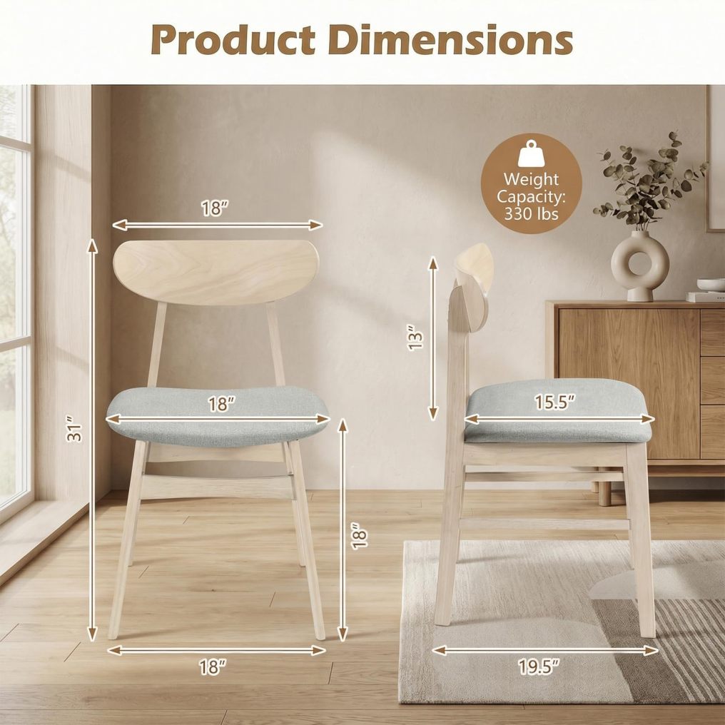 Mid-Century Modern Fabric Upholstered Wooden Armless Dining Chair with Curved Backrest (2/4)