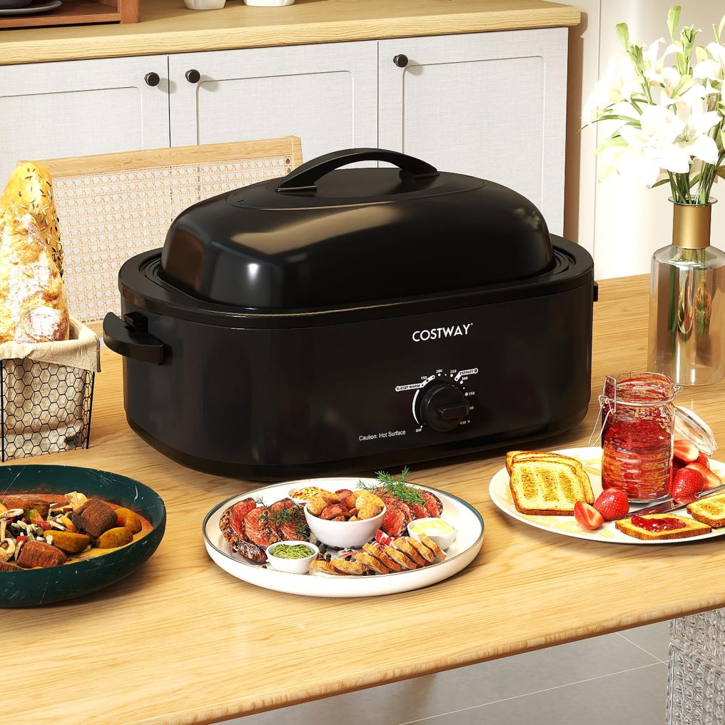 18 Qt. Electric Turkey Roaster Oven 1450W with Self-Basting Lid