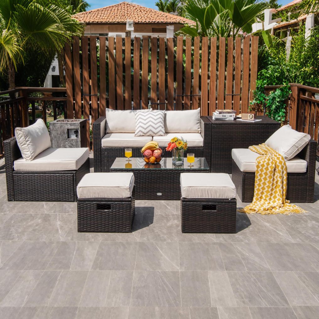 8-Piece Outdoor Patio Furniture Set Rattan Sectional Sofa