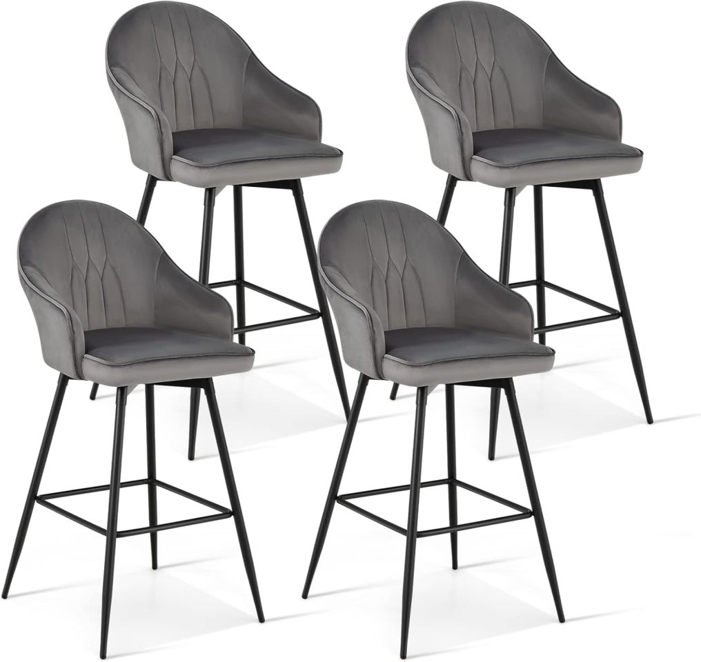 Bar Stools Set of 2/4 360-degree Swivel Stools Bar Height Velvet Upholstery Bar Chairs with Steel Legs & Footrest