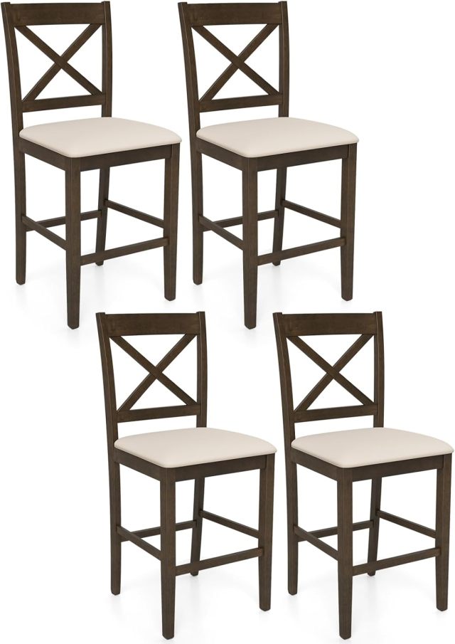 24 Inch Counter Height Barstools with Rubber Wood Frame, Footrest (2/4)