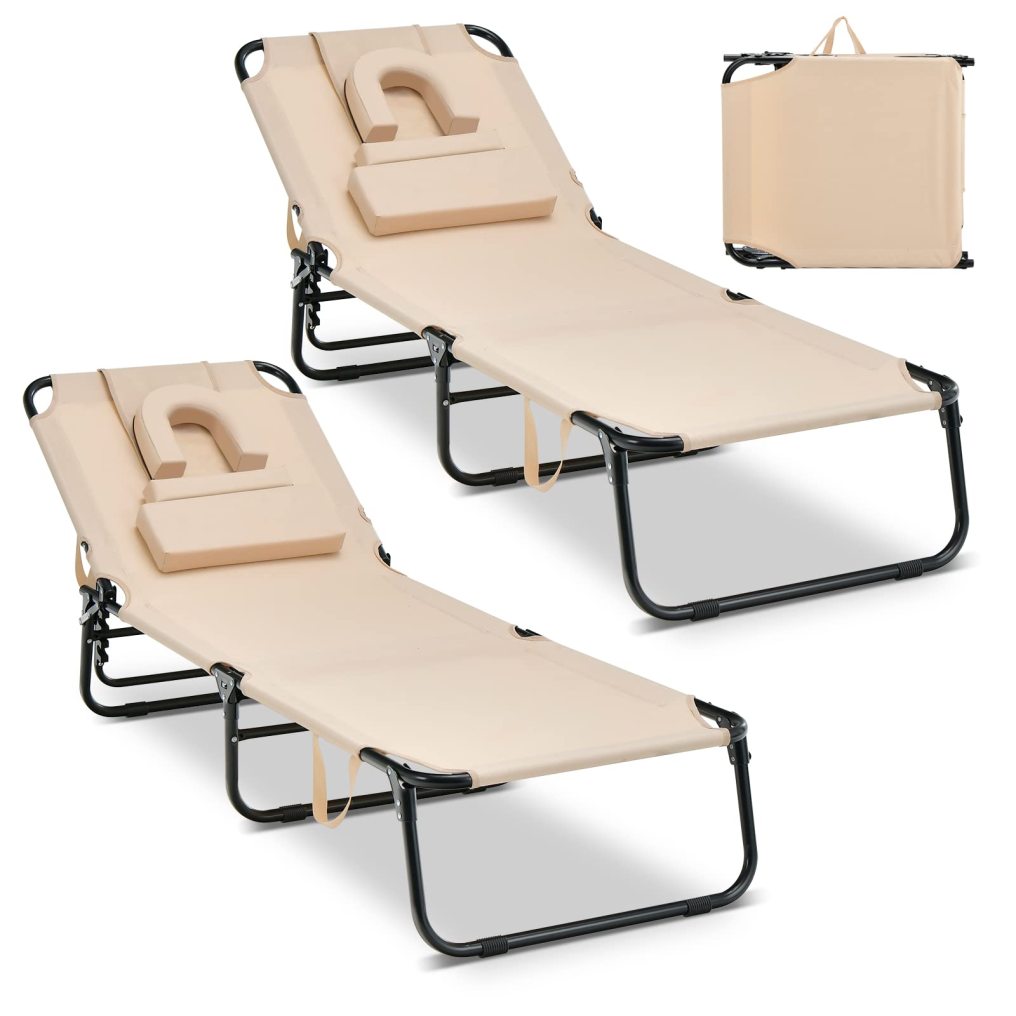 2PCS Beach Chaise Lounge Chair