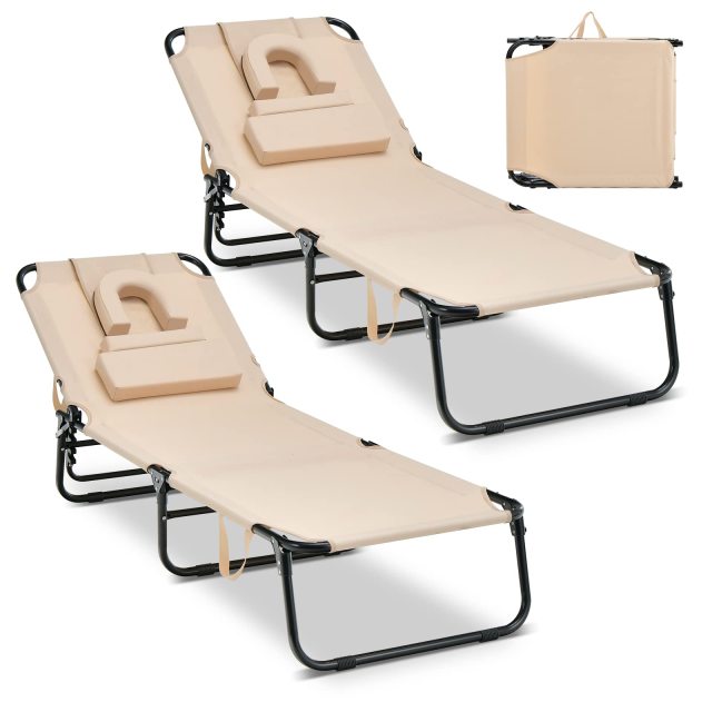 2PCS Beach Chaise Lounge Chair