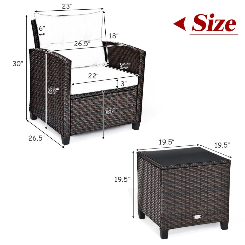 3PCS Patio Furniture Set PE Rattan Wicker Sofa