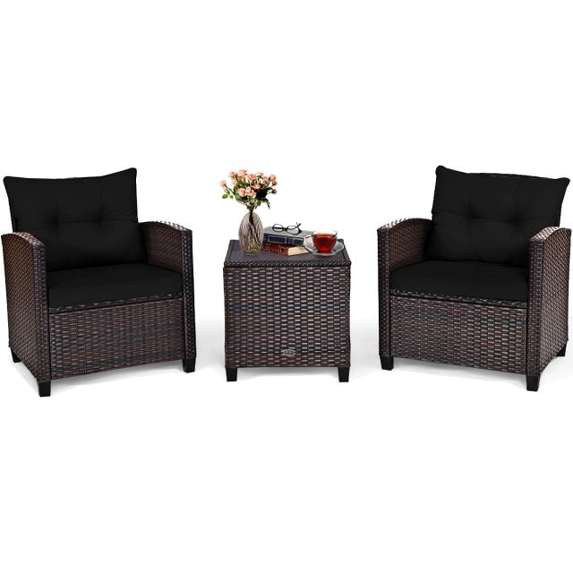 3PCS Patio Furniture Set PE Rattan Wicker Sofa