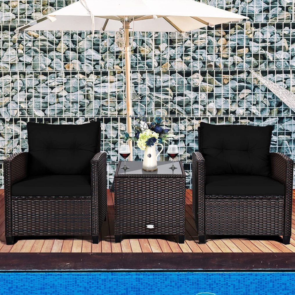 3PCS Patio Furniture Set PE Rattan Wicker Sofa