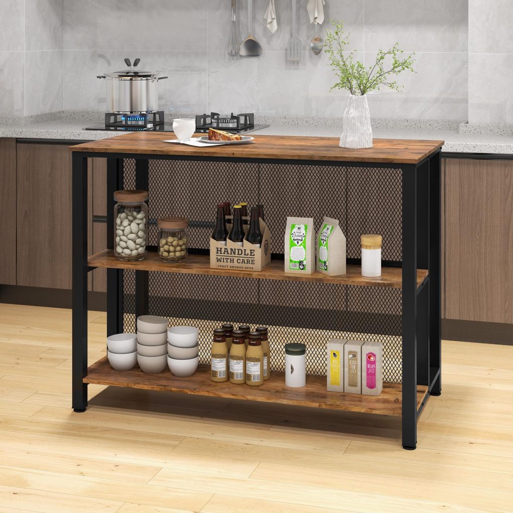 Home Bar Unit 3-Tier Bar Table with Storage Shelves