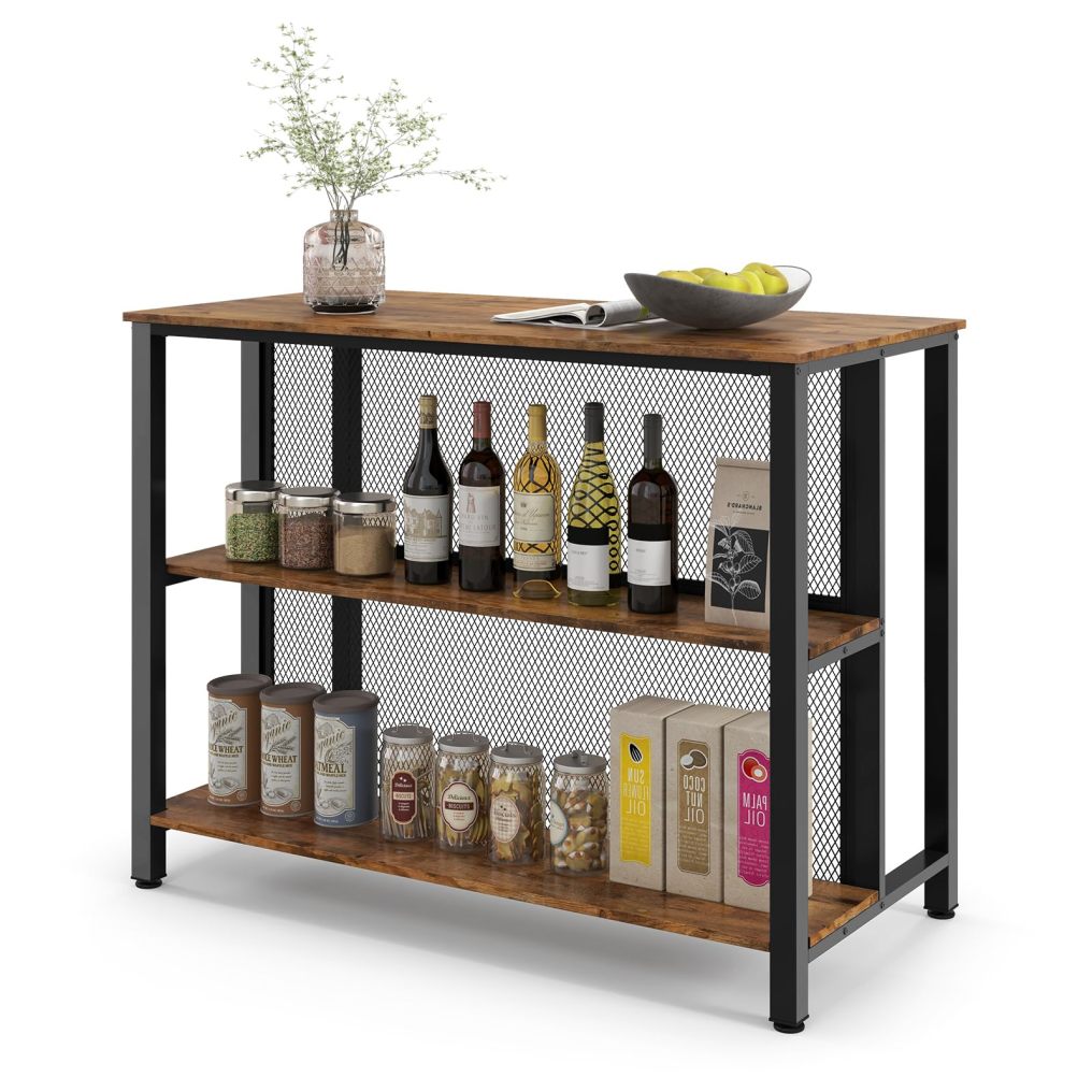 Home Bar Unit 3-Tier Bar Table with Storage Shelves