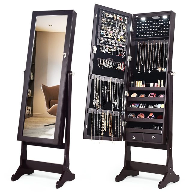 57.5" Jewelry Armoire with Full Length Mirror for Women