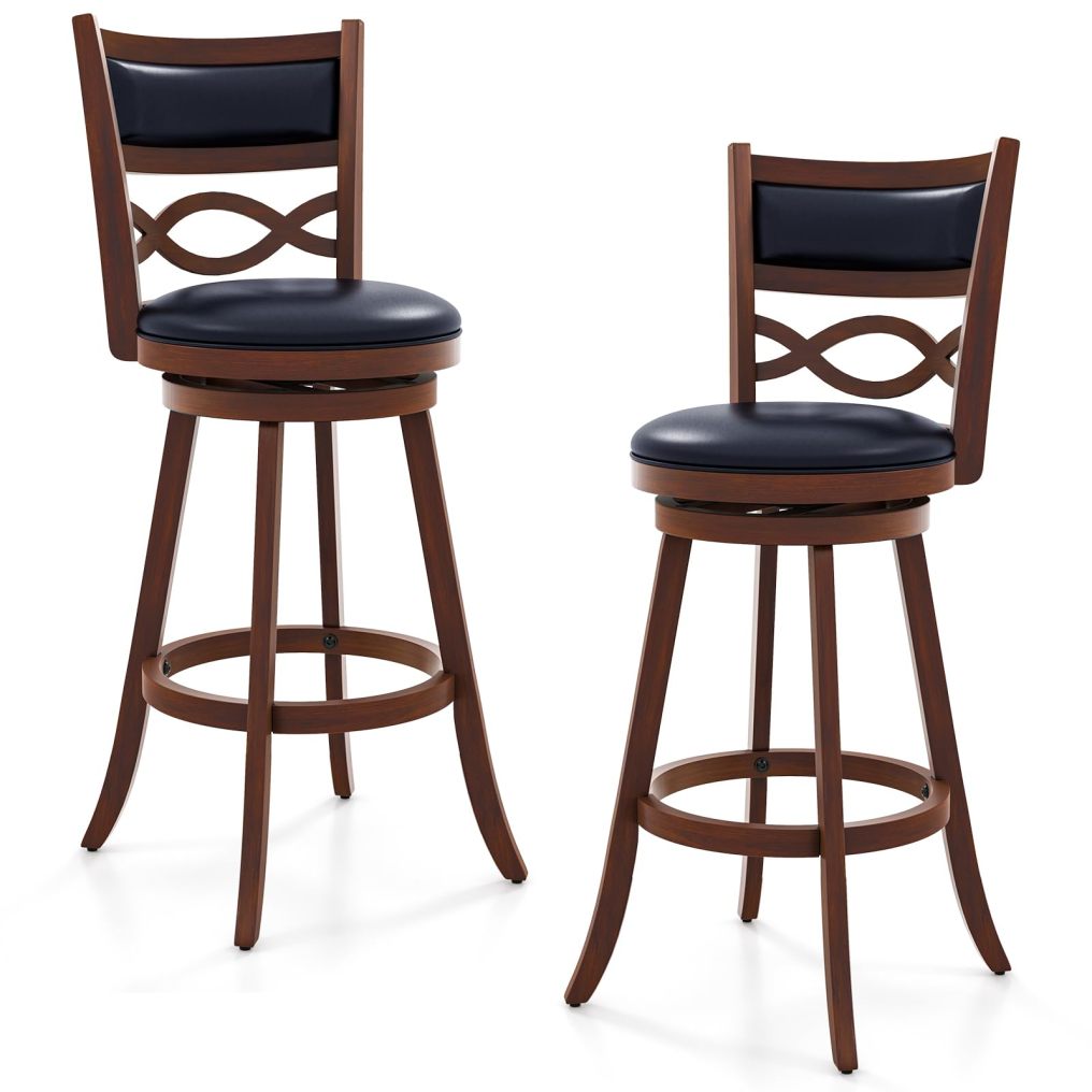 Bar Stools Set Counter Height Stools with Rubber Wood Frame Faux Leather Upholstered Seat and Backrest