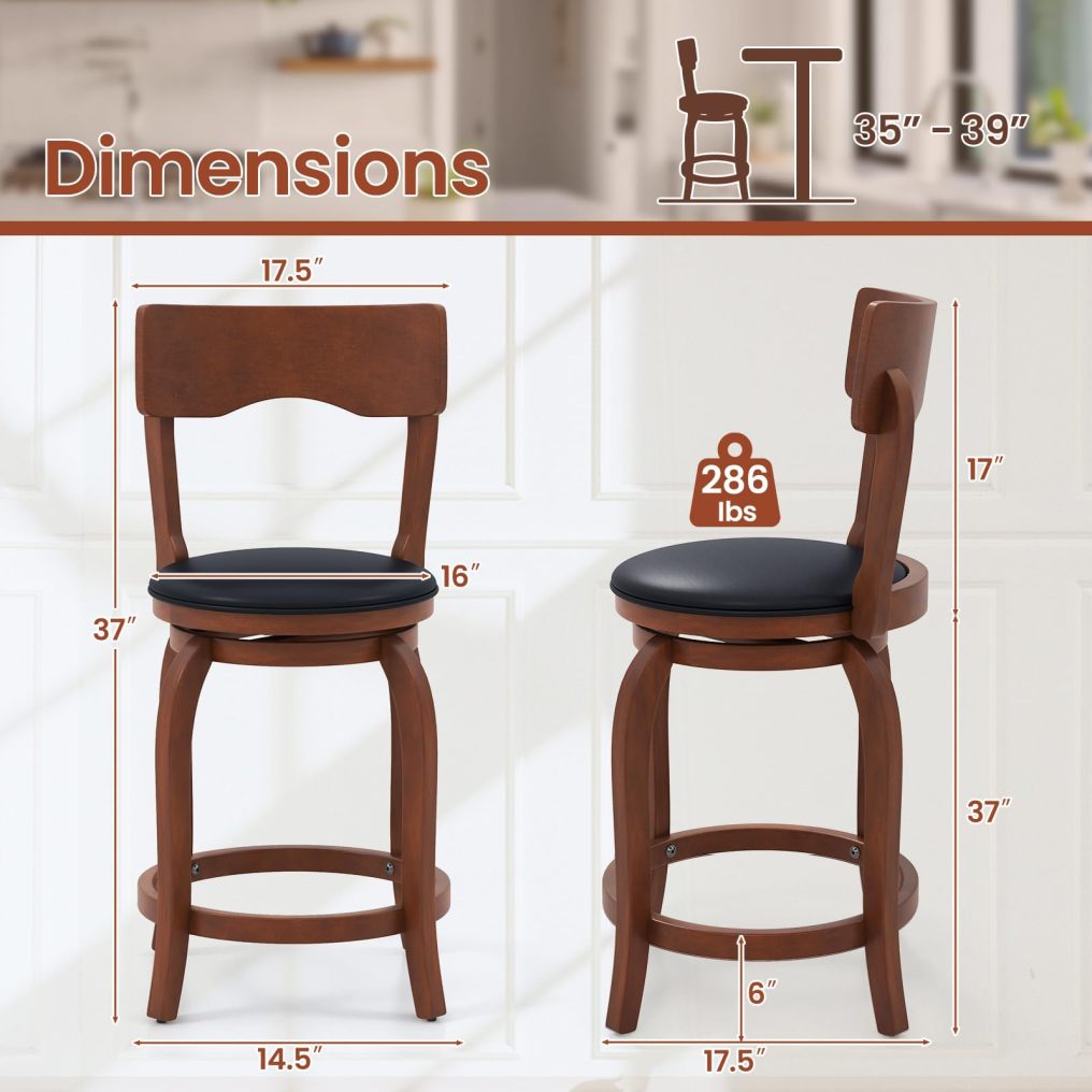 Swivel Counter Height Chairs with Rubber Wood Frame Upholstered Seat