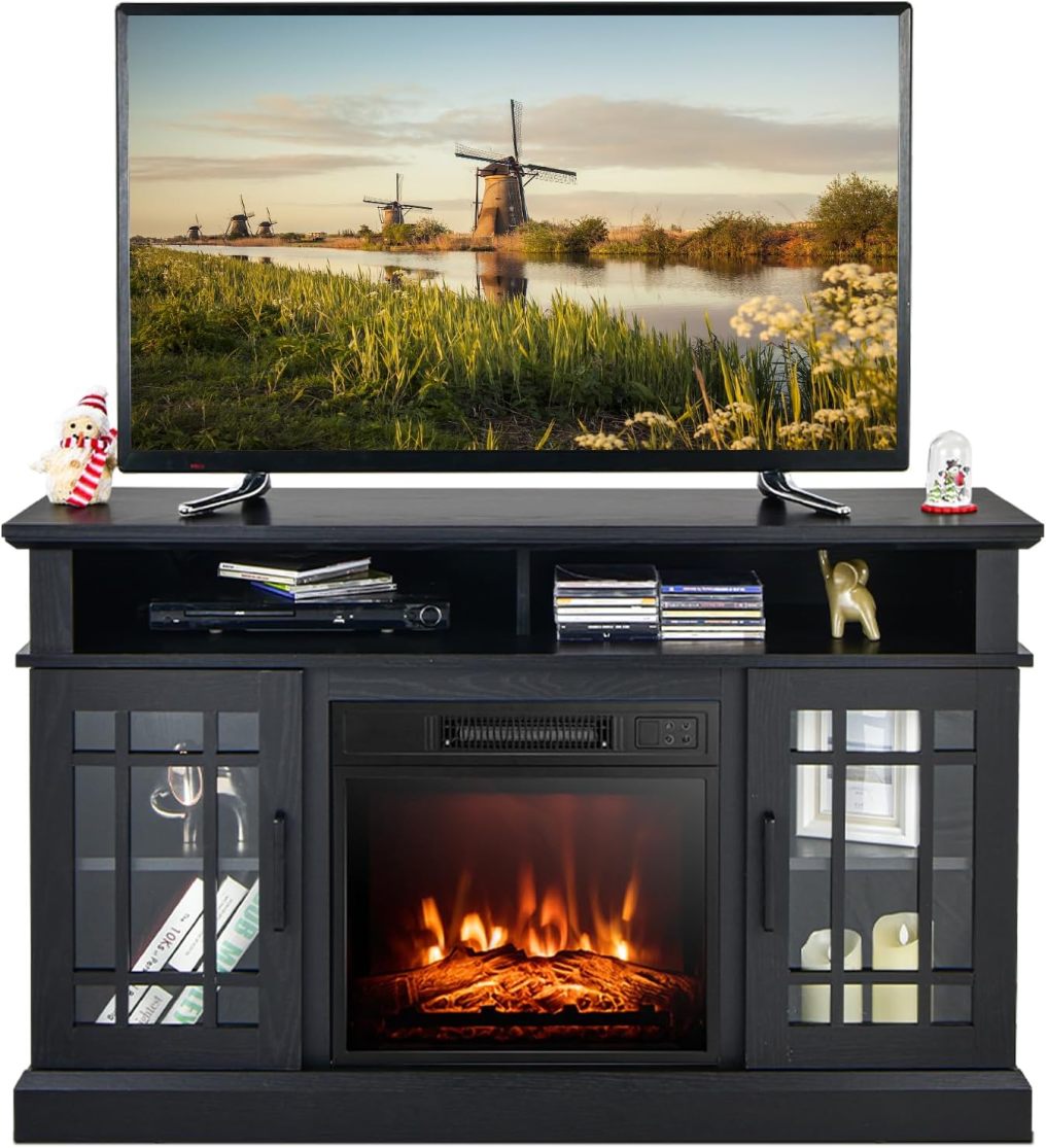 Electric Fireplace TV Stand for TVs Up to 55 Inches, 18-Inch Fireplace Insert with Remote, Overheat Protection