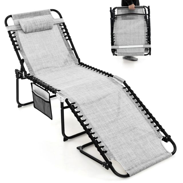 Folding Chaise Lounge Chair Foldable Pool Lounger with 4-Position Adjustable Backrest