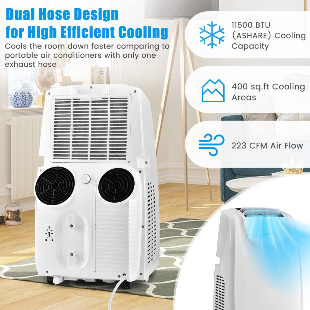 11,500 BTU Portable Air Conditioner, with Dual Hose, Remote Control, Powerful AC Unit Rooms up to 400 Sq.Ft.