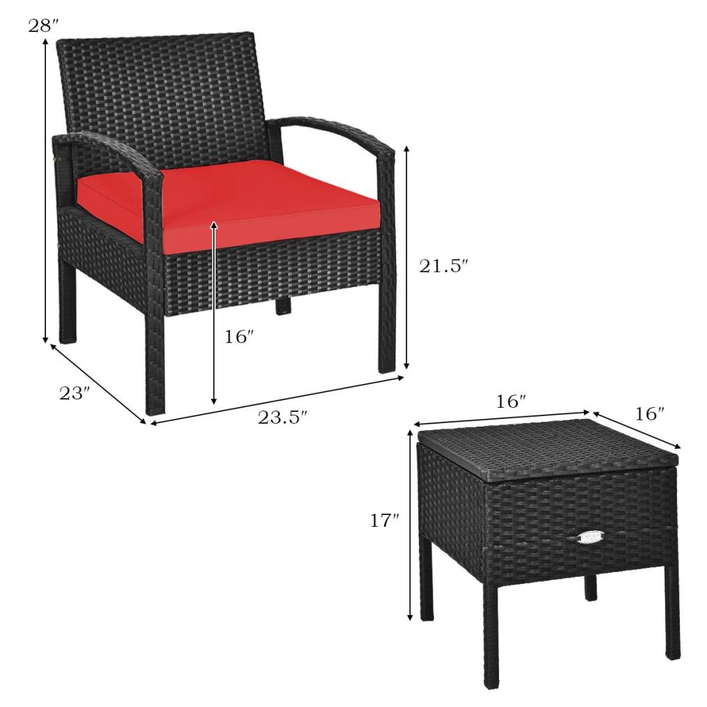 Rattan Patio Furniture Set 3 Pieces Wicker Conversation Set