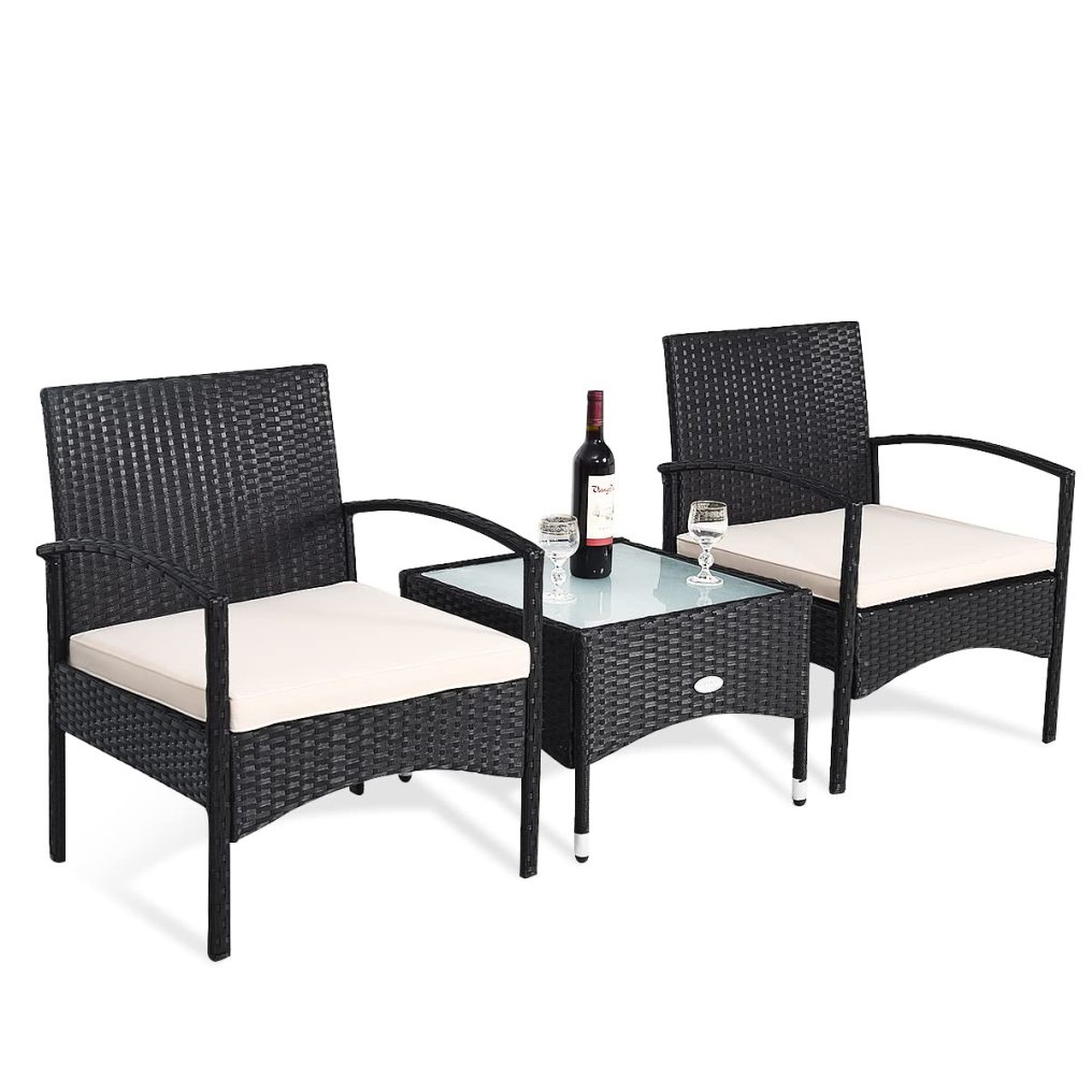 3 PCS Patio Wicker Conversation Set for Yard Porch Bistro Balcony Backyard Pool