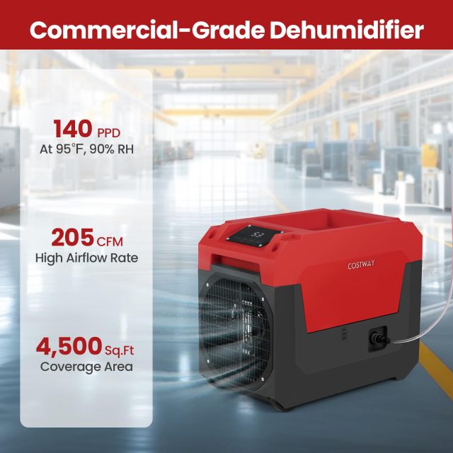 140 Pints Commercial Dehumidifier with Pump for Basements