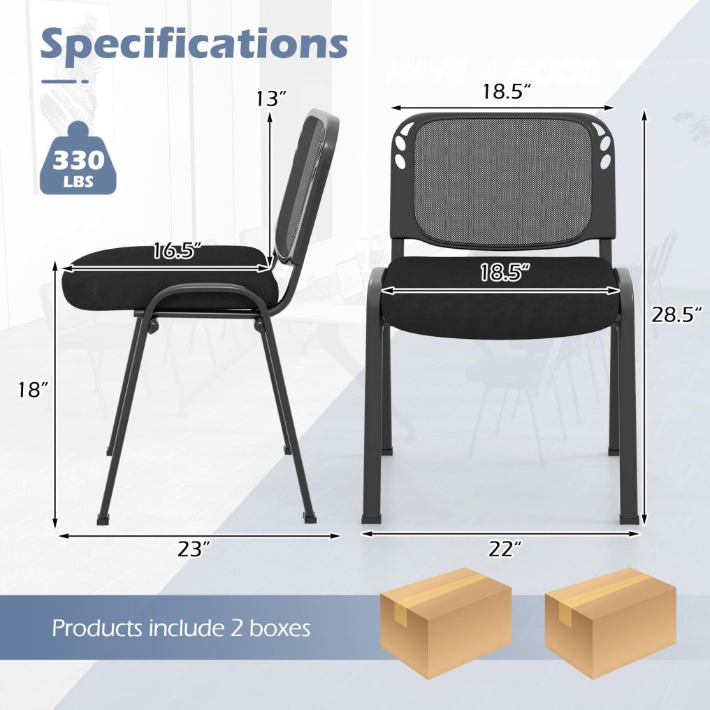 Meeting Room Chair Set of 10/15 Stackable Conference Chairs With Ergonomic Backrest & Waterfall Seat