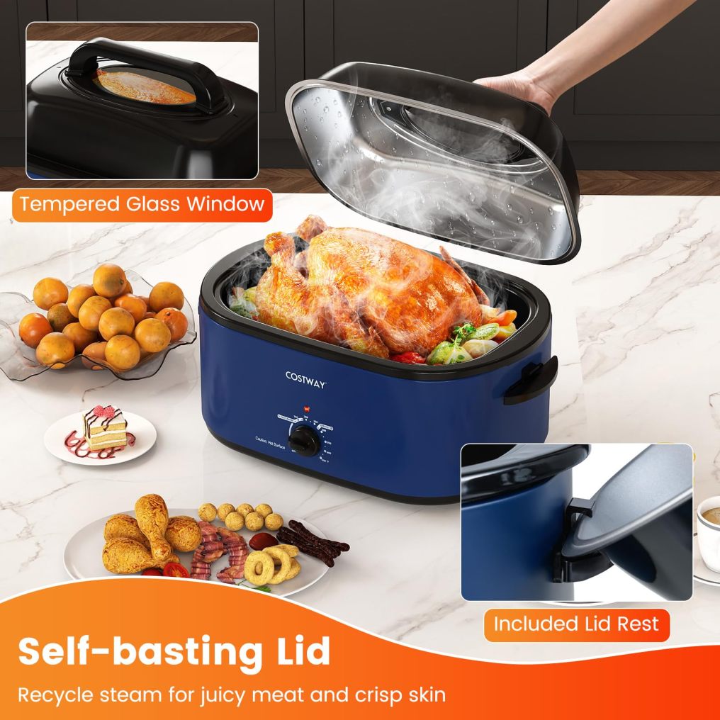 22 Qt. Electric Turkey Roaster Oven 1450W with Self-Basting Lid