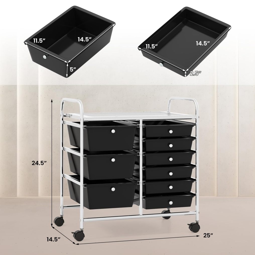 9 Drawer Rolling Storage Cart with Colorful Drawers and Metal Frame