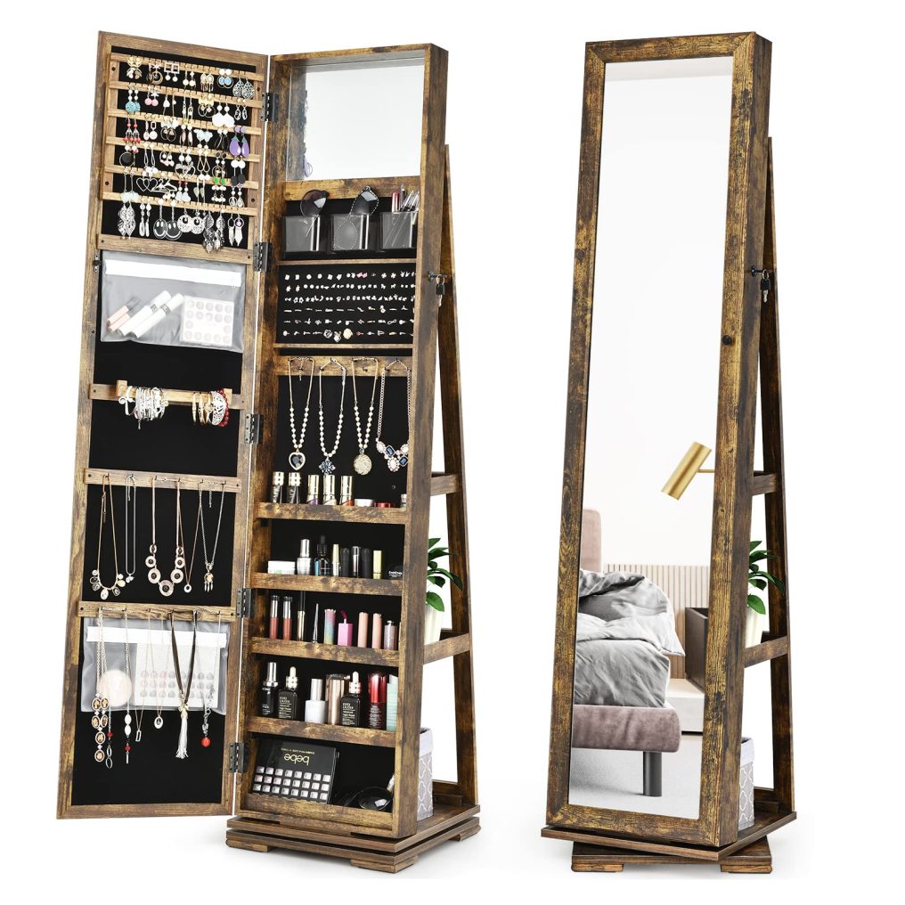 360 Rotating Jewelry Armoire Cabinet Standing Jewelry Organize